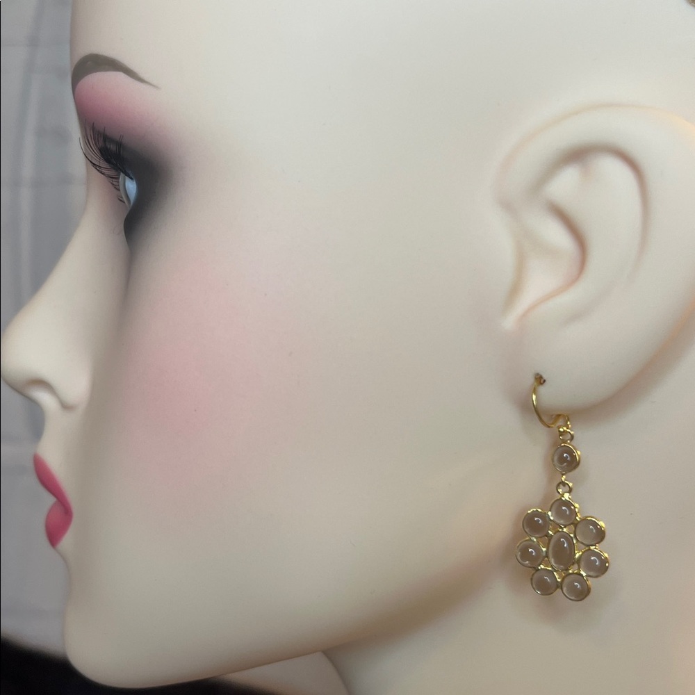 Smoky Quartz Floral Dangle Earrings set in 18kyg over 925 silver 1”